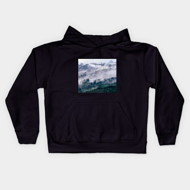 Foggy Mountain in Vietnam Kids Hoodie by SILVA_CAPITANA